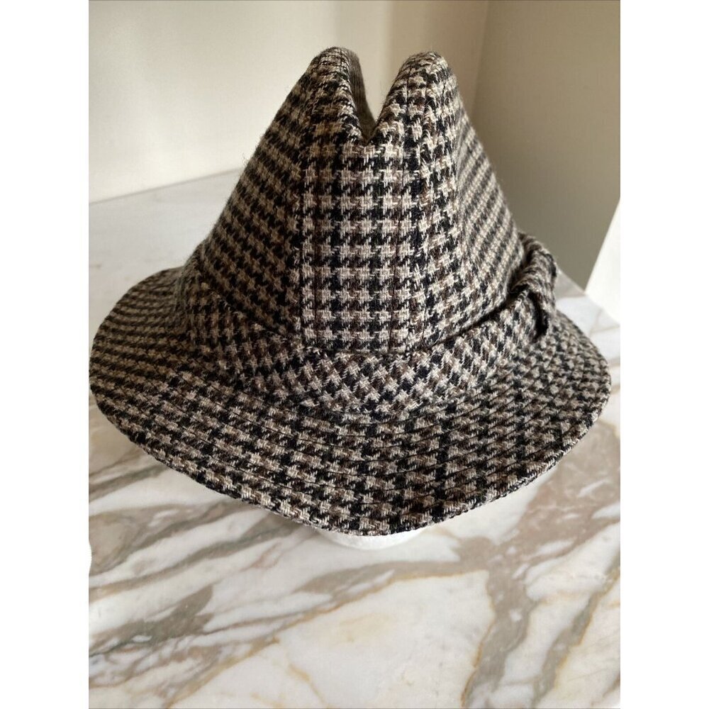 Country Gentleman Fedora Brown Black Houndstooth Wool Blend Hat Small USA Made - Picture 4 of 7